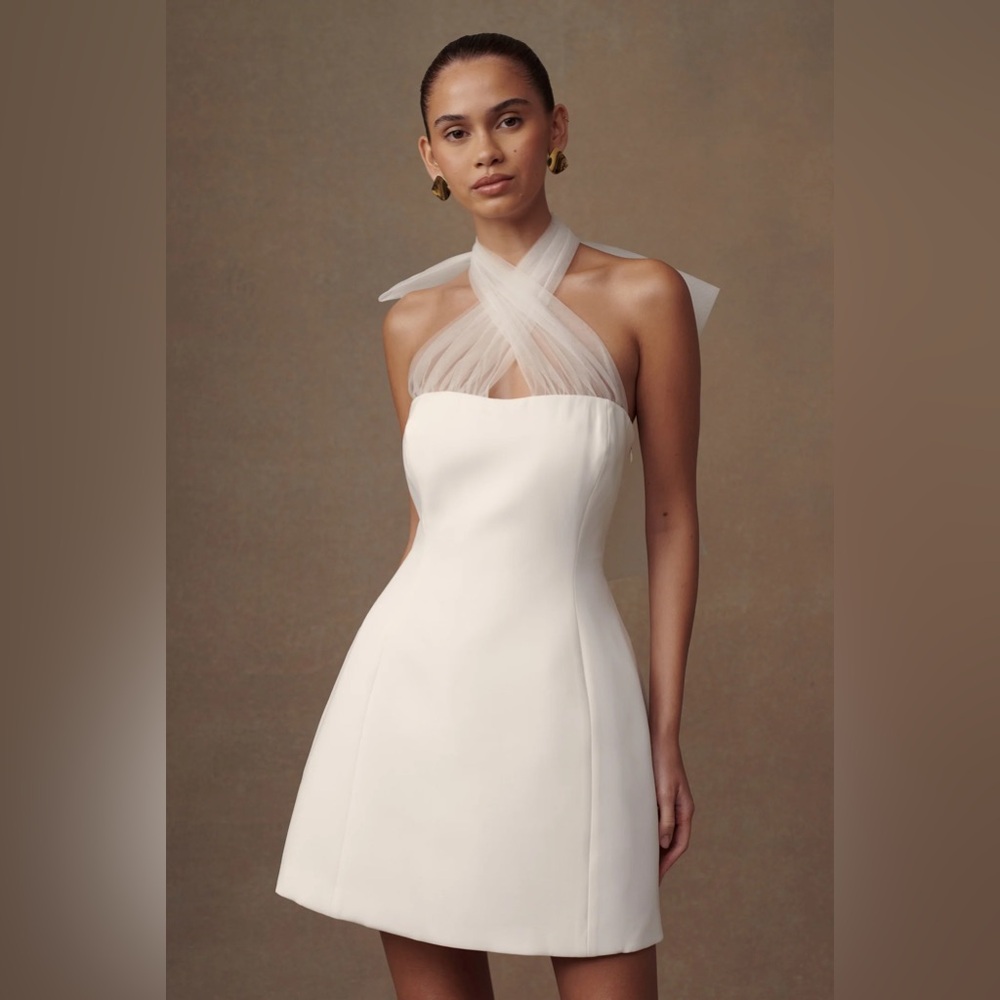 Meshki White Halter A-Line Mini Dress